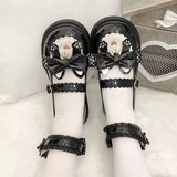 Sohiwoo Sweet Girls Lolita Cute Cat Bowknots Flat Shoes,Students School Kawaii Princess Mary Janes Big Head Shoes