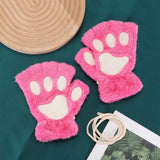 Sohiwoo 1Pair Winter Gloves Women Bear Plush Cat Paw Claw Cute Kitten Fingerless Mittens Christmas Halloween for Girls Gift Gloves