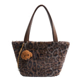 Sohiwoo Leopard Print Large Capacity Zipper Shoulder Bag 2025 High Quality Trendy Fashionable Tote Bag Soft Simple Commuting Handbag