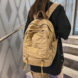 Sohiwoo Fashion Drawstring Design Women Backpack Solid Canvas College Backpack Female Student School Bags Girls Boys Leisure Travel Bag