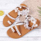 Sohiwoo Boho Summer Women Sandals Female Slip-on Flat Shoes Bohemian Sexy White Lace Roman Sandals Sandalias Mujer Sapato Feminino