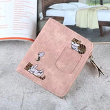 Sohiwoo Embroidery Cat Womens Wallet Exquisite Cute Fashion Simple Leather Short Card Wallet Casual Korean Style Ladies New Bags