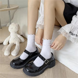 Sohiwoo Lovely Wooden Ear Edge Pile Middle Tube Socks Women INS Style Kawaii Light Luxury Solid Color Ruffles Harajuku Cute Socks