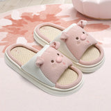 Sohiwoo Cute Cartoon Pig Hemp Slippers Women 2024 Winter Comfort Soft Sole Funny Cotton Slippers Woman Non Slip Flat Heels House Shoes