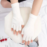 Sohiwoo New Unisex Black White Half Finger Fingerless Gloves Women and Men Wool Knit Cotton Gloves Autumn Winter Warm Work Gloves