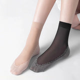 Sohiwoo Spring Summer Women Soft Socks Velvet Silk Socks Non-Slip Bottom Splice Transparent Ladies Ultrathin Breathable Sock