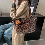 Sohiwoo Leopard Print Large Capacity Zipper Shoulder Bag 2025 High Quality Trendy Fashionable Tote Bag Soft Simple Commuting Handbag