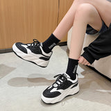 Sohiwoo Mix Color Chunky Platform Sneakers Women  Spring Pu Leather Casual Sport Shoes Woman Non Slip Thick Soled Vulcanized Shoes