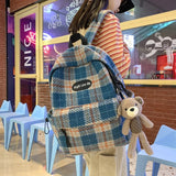 Sohiwoo Fashion Plaid Woollen Cloth Women's Backpack Student Book Backpacks for Teenage Girls School Bags Large CapacityTravel Rucksack