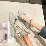 Sohiwoo Women's High Heels New Ankle Strap Crystal High Heels Women's Pointy Skinny Heels Wedding Party Shoes Elegant Women's Shoes