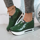 Sohiwoo Fashion Green Platform Sneakers Women 2024 Spring Hidden Heels Sports Shoes Woman Thick Sole Non-Slip Pu Leather Loafers Shoes