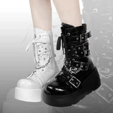 Sohiwoo Lolita Thick Sole Boots Cross Sweet Cool Y2K Spicy Girls Punk Rock Style Round Head Versatile Thick Sole Boots