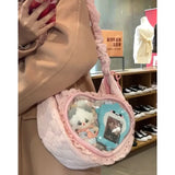 Sohiwoo Lolita Crossbody Shoulder Bags Women Ballet Drawstring Soft Lace Ita Bags Subculture Designer Large Capacity Bolso Mujer