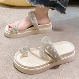 Sohiwoo Shiny Crystal Butterfly Flat Heeled Sandals Women 2024 Summer Clip Toe Platform Slippers Woman Soft Thick Sole Flip-Flops Slides