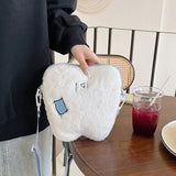 Sohiwoo Cute White Tooth Shape Shoulder Bag Women Plush Casual  Messenger Bag Girl Harajuku Large Capacity Dental Clinic Gift