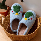 Sohiwoo New Christmas Elk Cotton Slippers for Women Men Winter Cute Cartoon Home Non Slip Couple Floor Slides Indoor Plush Shoes