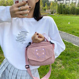 Sohiwoo Casual Corduroy Crossbody Bags for Teenager Girls Vintage Embroidery Women Shoulder Bags Handbags Small Purse Messenger Bags