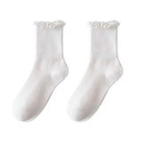 Sohiwoo Lovely Wooden Ear Edge Pile Middle Tube Socks Women INS Style Kawaii Light Luxury Solid Color Ruffles Harajuku Cute Socks