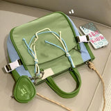 Sohiwoo Green Womens Shoulder Bag Nylon Large Capacity Casual Student Tote Bag Jk Cute Aesthetic Literary Ladies New in Handbag