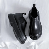 Sohiwoo 2024 Men's Japan Karajuku Korean Style Fashion Streetwear Thick Platform Casual Black Leather Shoes Slip On Dress Leather Shoes