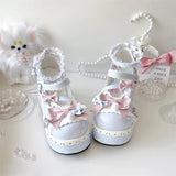 Sohiwoo Sweet Girls Lolita Cute Bowknots Platform Shoes Kawaii Love Buckle Alice Flat Elevator Shoes Mary Janes