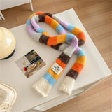 Sohiwoo Women Rainbow Stripe Knitted Scarf Patchwork Clashing Colors Long Soft Scarves Female Winter Premium Feeling Weenie Scarf Shawl