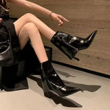 Sohiwoo Pointed toe trouser tube women's boots thin heel mid-tube boots European and American retro fried street hot girl style