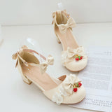 Sohiwoo Lolita Shoes Bow Student Sweet Round Head Thick Heels Large Fairy Sandals Cos Loli Tea Party Girl Shoes