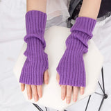 Sohiwoo Winter Women's Knitted Fingerless Arm Sleeves Gothic Style Striped Arm Warmers Girls Harajuku Y2K Fashion Wrist Gloves