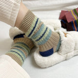 Sohiwoo Winter Socks Women Long Warm Stripe Mink Fluffy Bed Floor Sock Soft Elastic Velve Plush Sock Blockcolor Mid Tube Sock Casual Sox