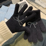 Sohiwoo Y2K Star Rhinestone Gloves Cute BunnySweet Knitted Winter Warm Thickened Kawaii Cycling Fullfinger Gloves Women JK Accessories