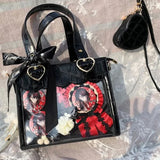 Sohiwoo Gothic Heart Mini Tote Bag Women New Japanese Transparent Lolita Handbag Female Fairy Core Red Messenger Bag Aesthetic