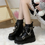 Sohiwoo Punk Black Chunky Platform Ankle Boots Women Winter Pu Leather Gothic Lolita Shoes Woman Metal Chain Thick Sole Y2K Boots