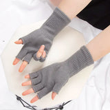 Sohiwoo New Unisex Black White Half Finger Fingerless Gloves Women and Men Wool Knit Cotton Gloves Autumn Winter Warm Work Gloves