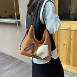 Sohiwoo Leisure Commuting Retro Large Capacity Suede Women's Shoulder Bag 2024 High Quality Youth Fashion Commute Versatile Tote Bags