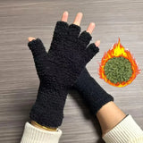 Sohiwoo Thicken Coral Fleece Gloves Women Winter Long Soft Plush Arm Touchscreen Fingerless Glove Warm Half Finger Outdoor Work Mittens