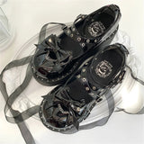 Sohiwoo Black Bowknot Pu Love Rivet Heavy-bottomed Gothic Girls Lolita Shoes Spicy Girl Sweet Cool Japanese Punk Cosplay Lolita Shoes