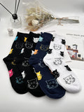 Sohiwoo Colorful Cotton Socks Women Fashion Cute Korean Harajuku Cat Print Mid Length Women's Socks New Arrival Novelty Funny Socks