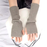 Sohiwoo Winter Women's Knitted Fingerless Arm Sleeves Gothic Style Striped Arm Warmers Girls Harajuku Y2K Fashion Wrist Gloves