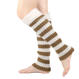 Sohiwoo Combhasaki Women Christmas Striped Knit Leg Warmers Plush Trim Stacked Leg Sleeves Knee Length Boot Cuffs Winter Fall Streetwear