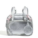 Sohiwoo Y2k Cute Womens Backpack Silver Transparent Lolita Jk New Fashion Backpack Pu Leather Bow Vintage Kawaii Aesthetic Bags