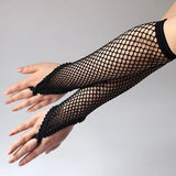 Sohiwoo Black New Women Long Fishnet Gloves Summer Mesh Hollow Sunscreen Gloves Girl Gothic Punk Rock Driving Non-Slip Arm Sleeve