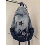 Sohiwoo Y2K Korean Goth Backpack For Women Stars Collage Denim Shoulder Punk Bag Large Capacity School Backpack Travel Mochila Femenina