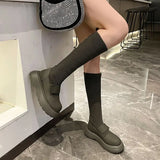 Sohiwoo Shoes for Woman Lolita Footwear Black Winter Knee High Shaft Women's Boots Mary Janes Sock Long Pu Boot Spring Autumn Trend