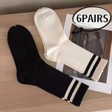 Sohiwoo Fashion Stirped Cotton Socks for Women Men Breathable Middle Tube Socks Solid Color White Black Sports Crew Socks Stockings