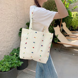 Sohiwoo Flower Embroidered Ladies Shoulder Bags Soft Fabric Large Capacity Women's Eco Shopping Bag Retro Flora Female Travel Handbags