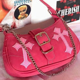 Sohiwoo Retro Sweet Cool Pink Heart Shoulder Bag Y2k Messenger Bag Handbag Coin Purse Large Capacity Cute Side Bag Commuter Women's Bag