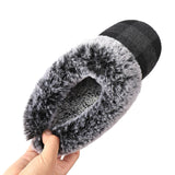 Sohiwoo Plaid Thicken Plush Fur Slippers Women Winter Closed Toe Couple Home Slippers Woman Comfort Soft Sole House Shoes Slides