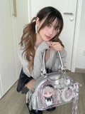 Sohiwoo Japanese Cute Handbags for Women Lolita Cute Itabag Fashion Silvery Sweet Girls Underarm Biker Bags Casual Shoulder Bag