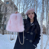 Sohiwoo Luxury Faux Fur Women's Shoulder Bags Soft Plush Ladies Travel Backpack Girls Tote Bag Solid Color Female Fluffy Handbags Purse